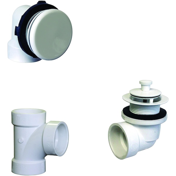 Westbrass Illusionary Overflow, Sch. 40 PVC Plumbers Pack W/ Lift and Turn Bath Drain in Powdercoated White D594PHRK-50 - main